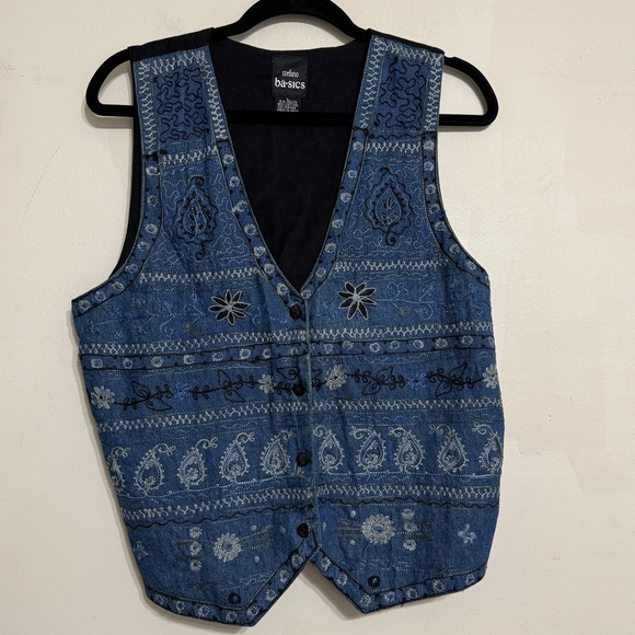 Stefano Denim Paisley Floral Embroidered Vest Size L - Picture 1 of 3